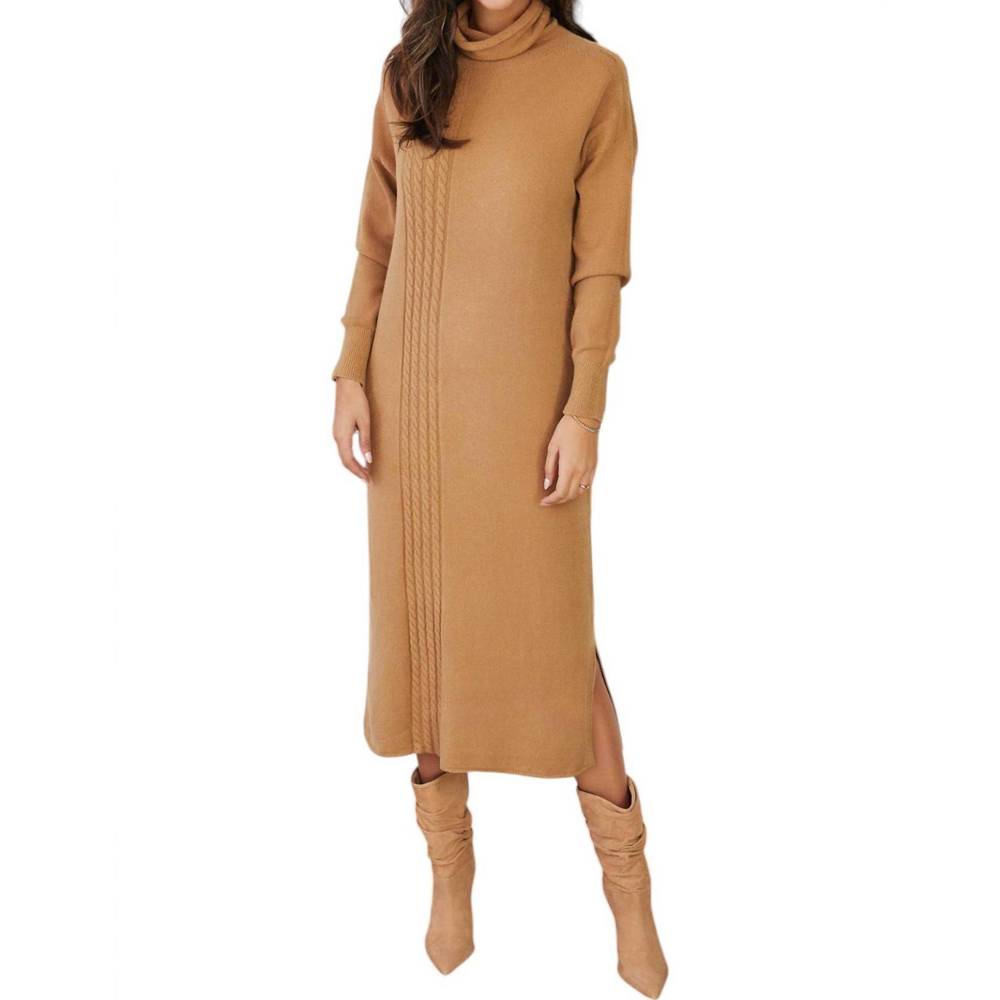NEW MILIO MILANO turtleneck sweater dress in camel